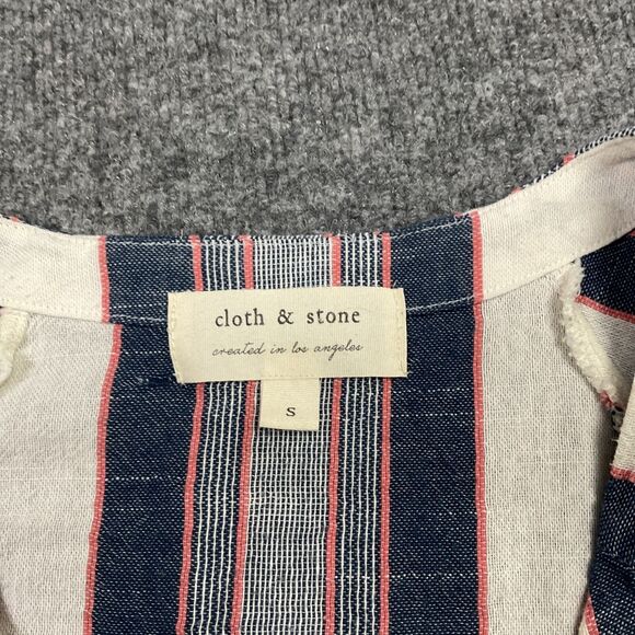 Cloth & Stone Blouse Womens size S Blue Striped Casual Beach Breatable - Picture 3 of 12